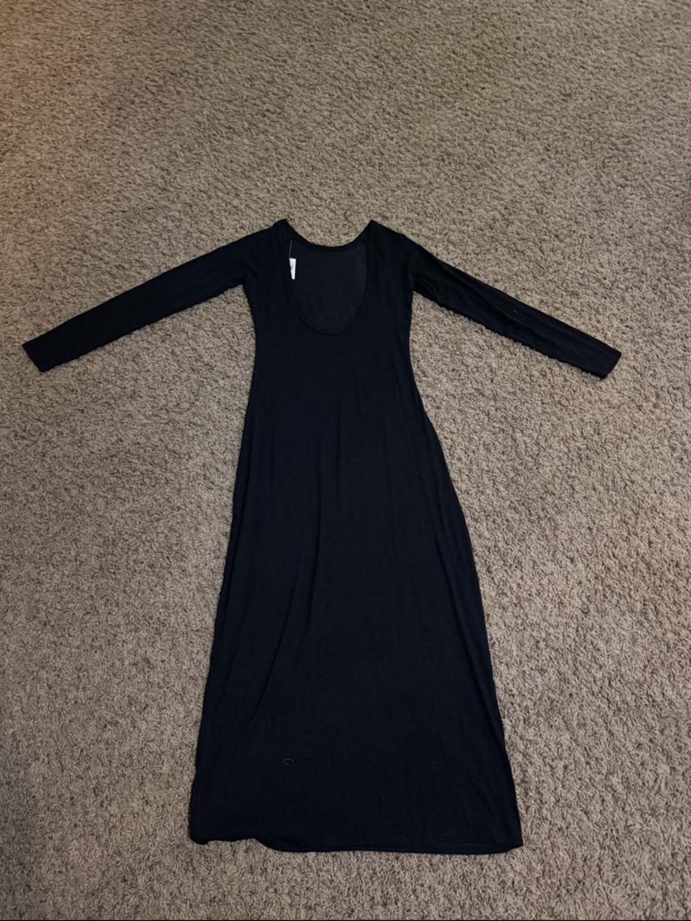 aerie Black Long Sleeve Maxi Scoop-Neck Dress
